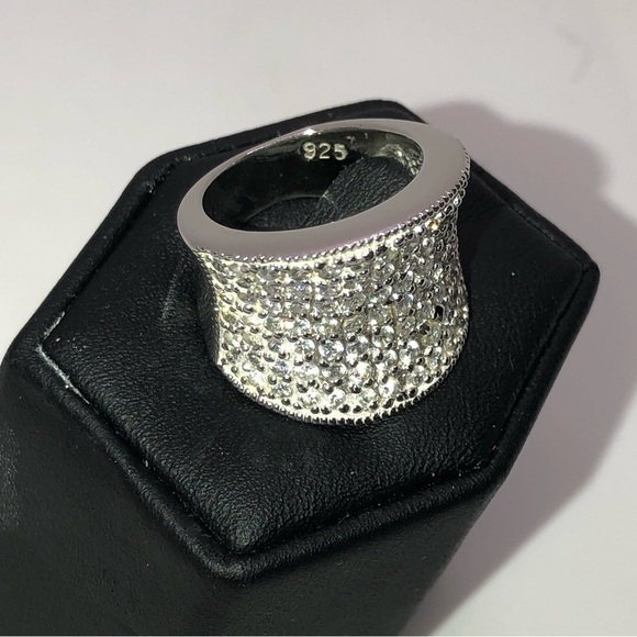 Sterling Silver Wide Band Multi Row Cz Ring Sz 5.75 - 6 - Picture 10 of 12